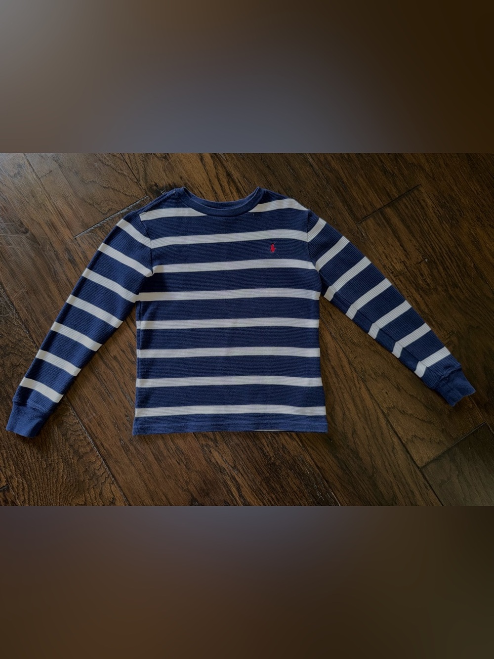 Polo Ralph Lauren boys navy blue white striped waffle-knit cotton T-shirt size 7